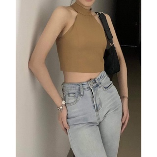 Áo croptop dáng yếm nâu tây Annam Design
