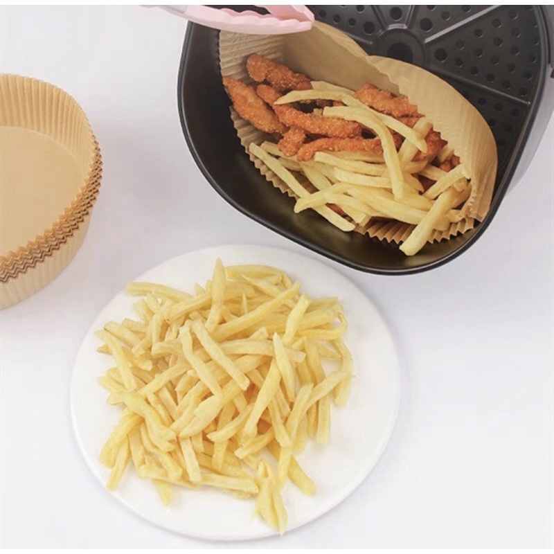 Giấy thấm dầu, giấy nến thực phẩm (set 50 khay)dạng khay tròn cho nồi chiên không dầu