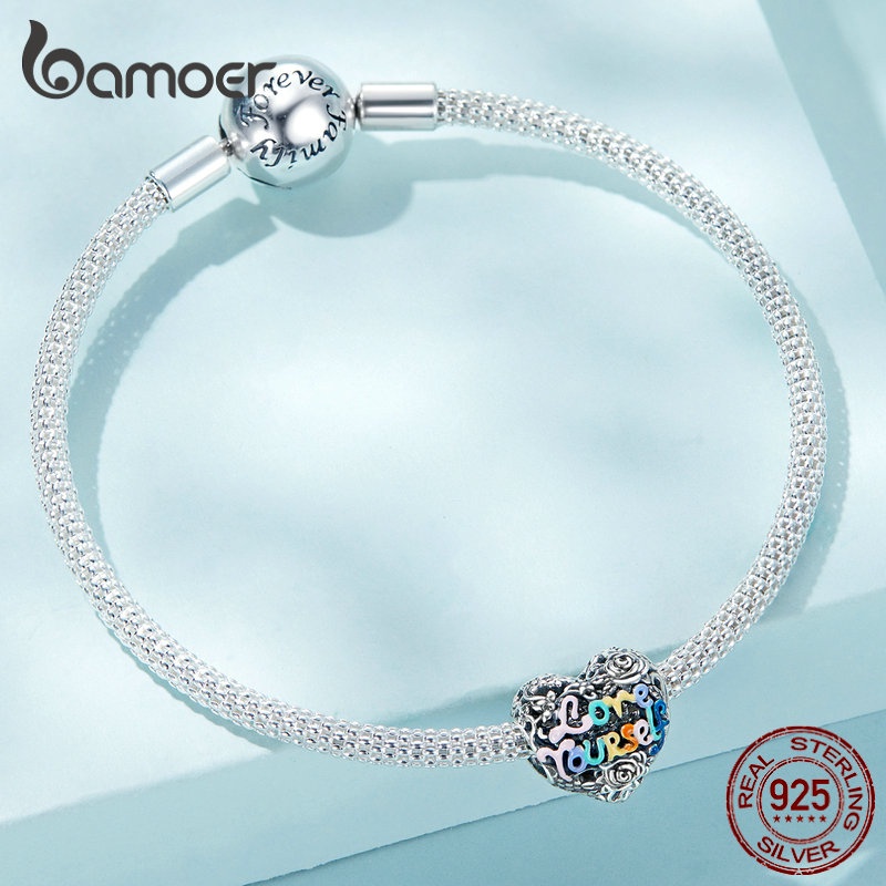 BAMOER Hạt Charm Hình Trái Tim bạc 925 Dùng Làm Vòng Tay / Vòng cổ Diy