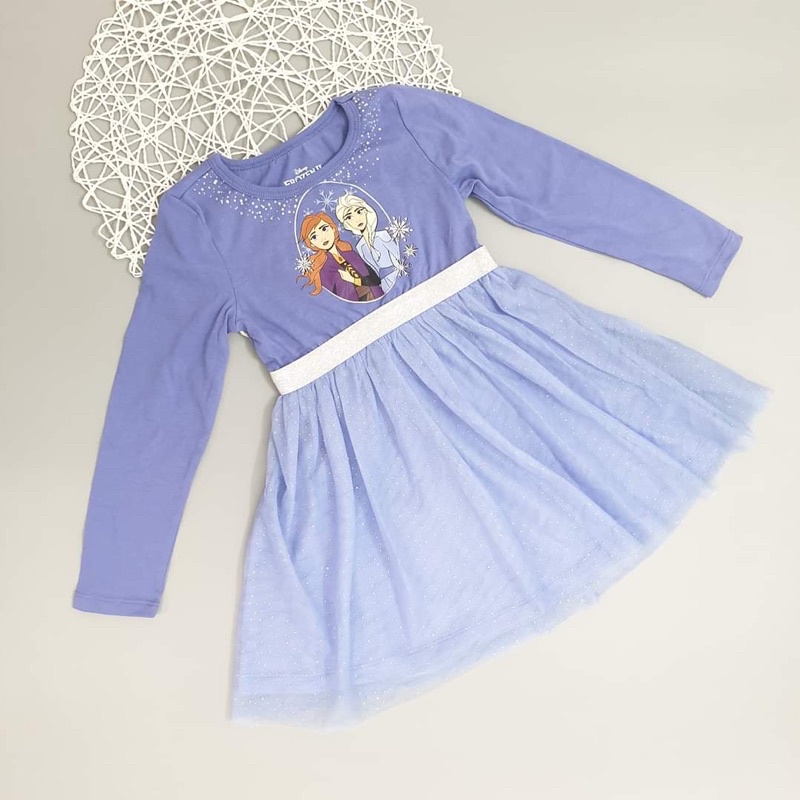 Đầm bé gái Elsa xinh xắn màu tím chất cotton mềm