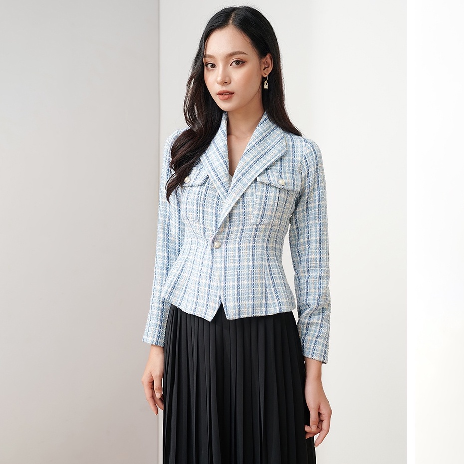 Áo Khoác Vest Len Tay Dài Công Sở LEOSWEARING Áo Dạ Ngắn Nữ Hàn Quốc Chất Len Mềm Dày Cài Nút Tôn Dáng D81