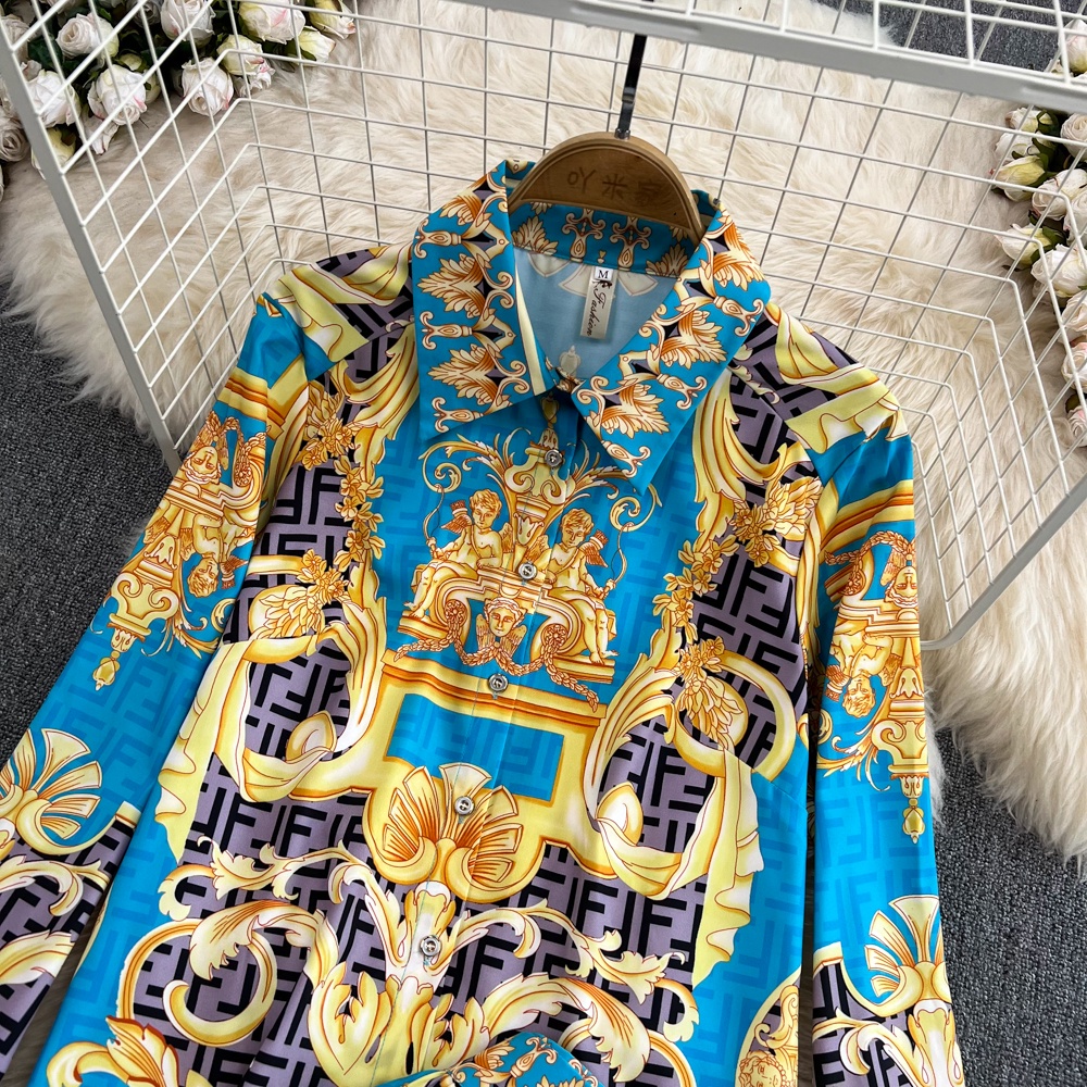 #2286  Set áo sơ mi tay dài + chân váy dài xếp ly dài có size