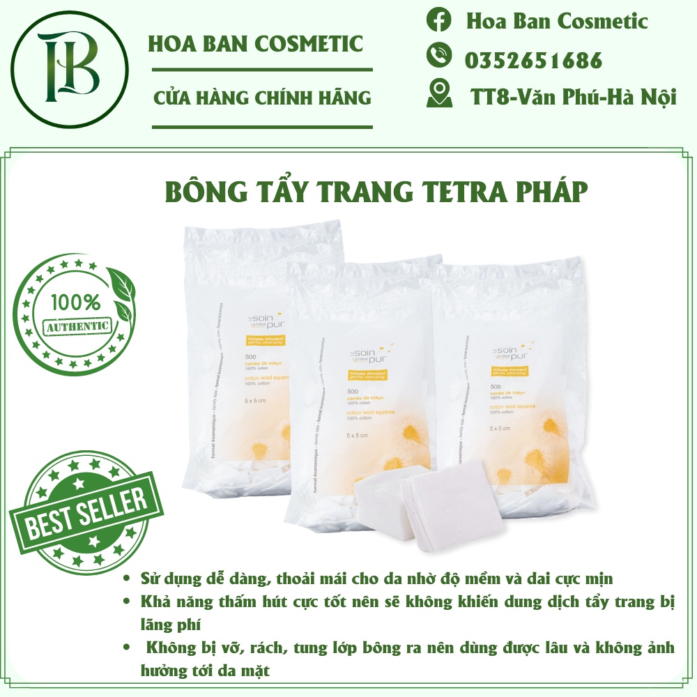 [LOẠI 600 MIẾNG] Bông Tẩy Trang Pháp Tetra Medical Carrés De Coton 600 miếng Le Soin Làl'état Pur