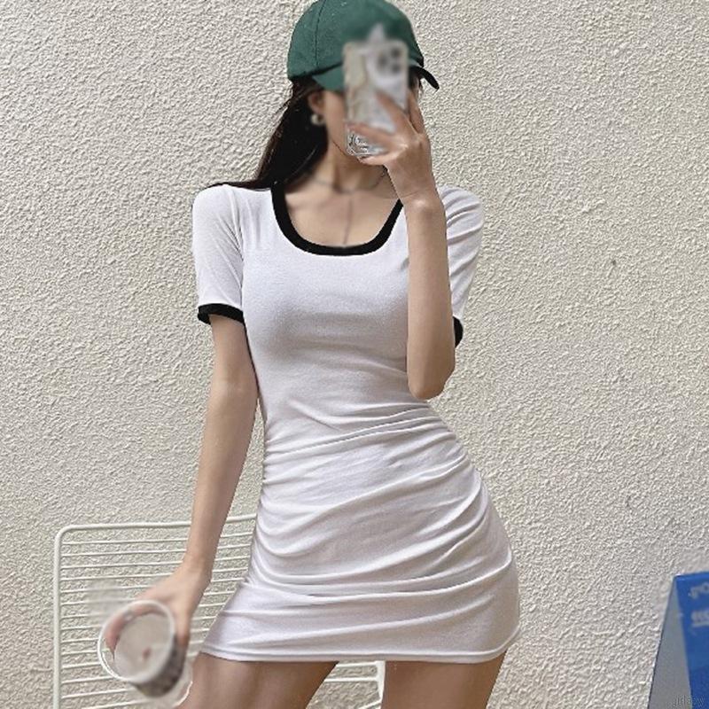 Áo Thun Tay Ngắn Cổ Tròn Phối Hai Màu Phong Cách Hàn Quốc