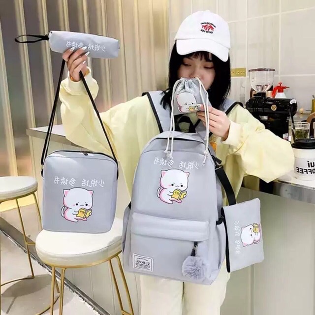 Set 4 món Balo Nữ Nam Loại To Thời Trang, Balo Nữ Nam Đi Học, Đi Du Lịch Set balo Combo 4