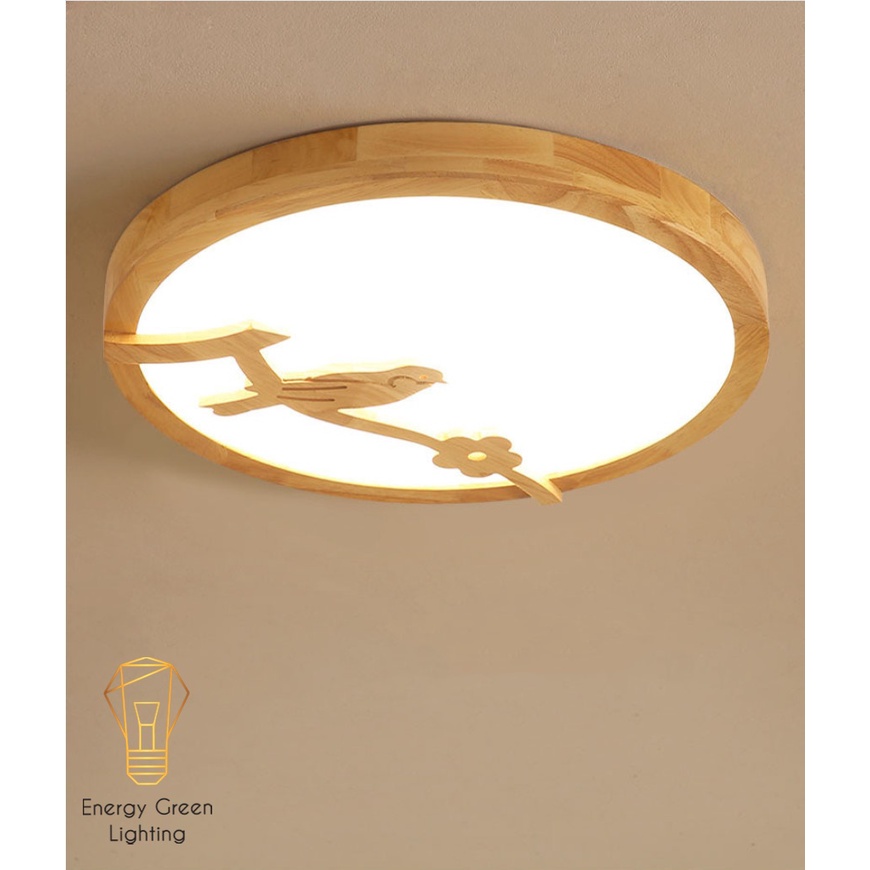 Đèn LED Ốp Trần Energy Green Lighting Gỗ Hình Tròn Trang Trí Hình Chú Chim OT-98307 - Đường Kính 30cm