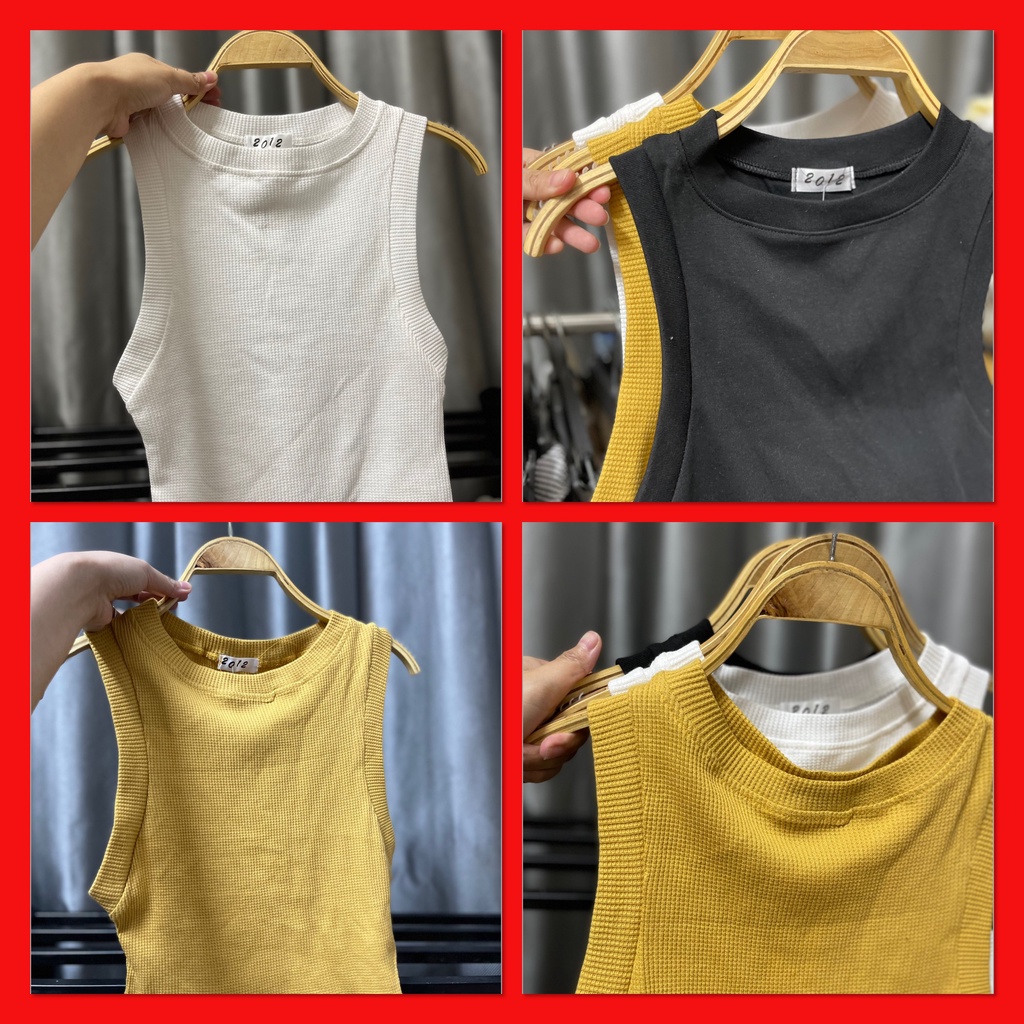 Áo Tank 3 Lỗ May Viền Chất Liệu Xốp Freeship Áo 3 lỗ 3 màu Đen Trắng Nâu