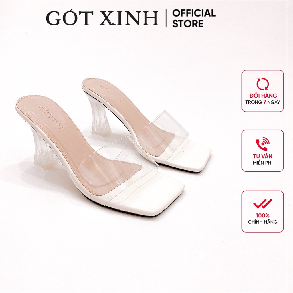 Dép cao gót nữ GÓT XINH D29 mũi vuông quai ngang chất liệu mika trong đế cao 5cm