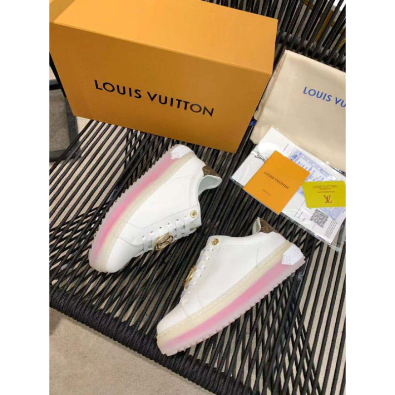 Giày trắng thể thao da bò cao cấp logo LV 2021