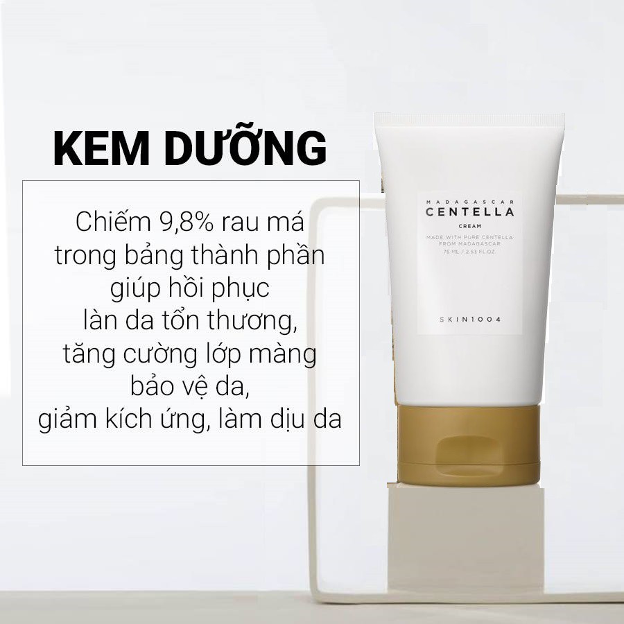 Combo Kem dưỡng ẩm, giảm mụn, phục hồi da Chiết Xuất Rau Má Skin1004 Madagascar Centella ( Somthing + Cream )