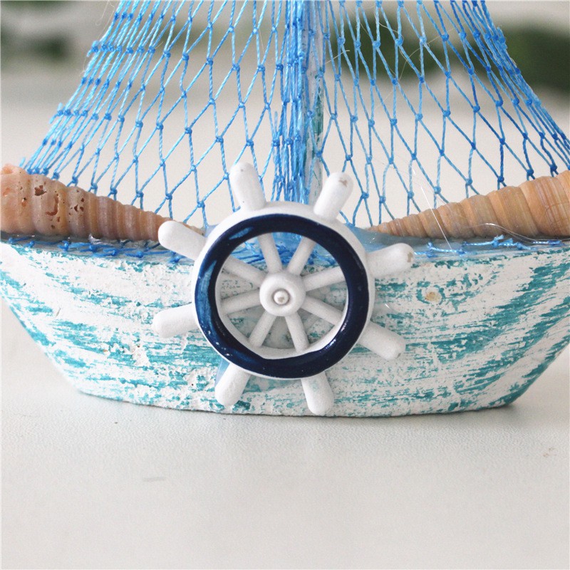 Set 4 mô hình thuyền buồm gỗ mini trang trí size 15cm - Decor đồ trang trí theo phong cách biển Địa Trung Hải