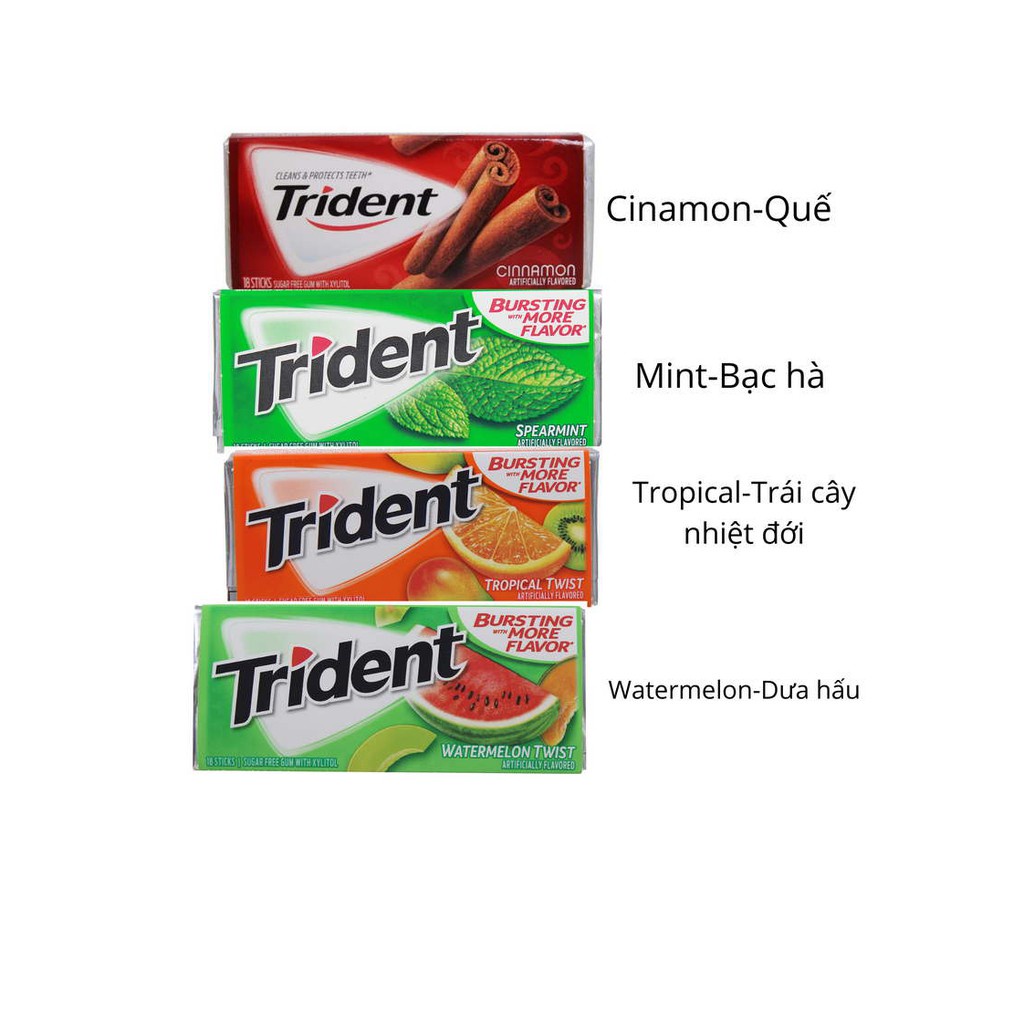 Kẹo Gum Không Đường Trident Giúp Thơm Miệng Nhập Khẩu Mỹ (vỉ 14 tép)