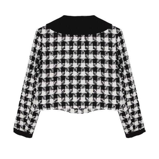 Áo Khoác Dáng Ngắn Họa Tiết Kẻ Sọc Đính Nơ Nhỏ Sang Trọng Thời Trang Mùa Thu 2022 Cho Nữ