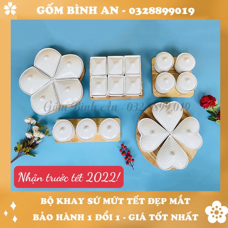 🔥 SIÊU HOT - SIÊU RẺ 🔥 Khay mứt tết , hộp đựng bánh kẹo tết bằng gốm sứ cao cấp kèm đế gỗ