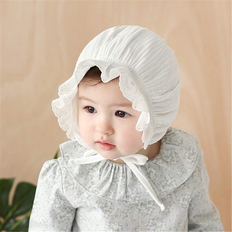 Mũ cotton mềm phối ren che nắng thời trang mùa hè có thể dùng làm đạo cụ chụp ảnh dành cho bé sơ sinh