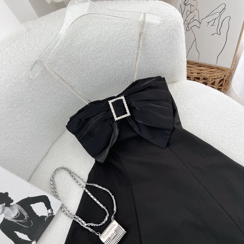 ĐẦM NƠ NGỰC ĐEN 2 DÂY ĐÍNH ĐÁ