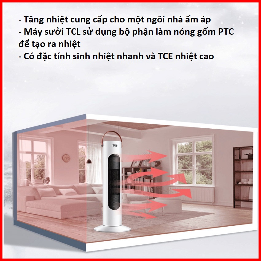 Quạt sưởi đứng TCL công suất 2000W xoay 90độ chống quá tải nhiệt - Máy sưởi điện gốm ceramic TCl kèm remote thông minh
