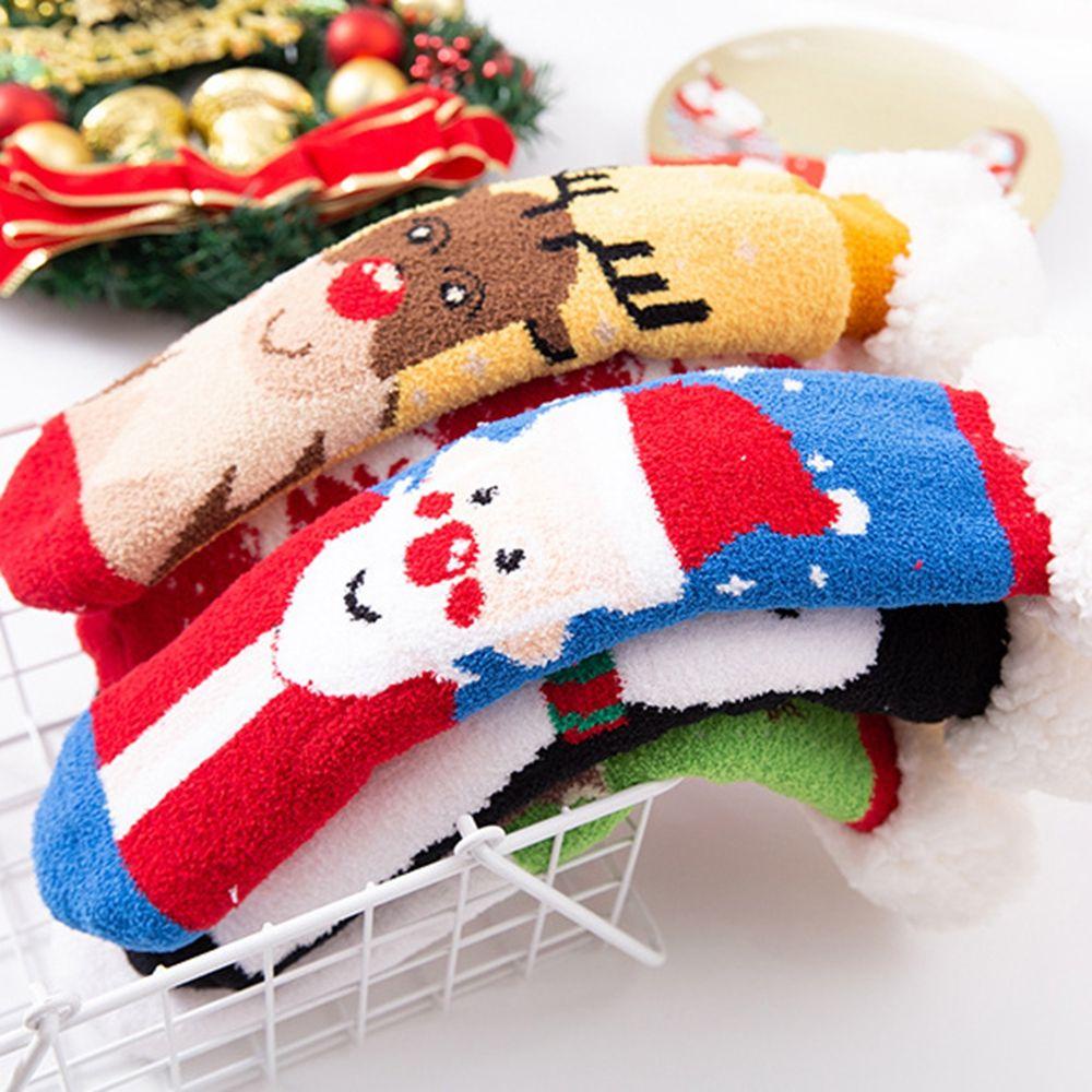 Vớ Lông Cừu San Hô Dày Dặn Chống Trượt Họa Tiết Ông Già Noel / Chim Cánh Cụt / Ông Già Noel Lấp Lánh Cho Nữ