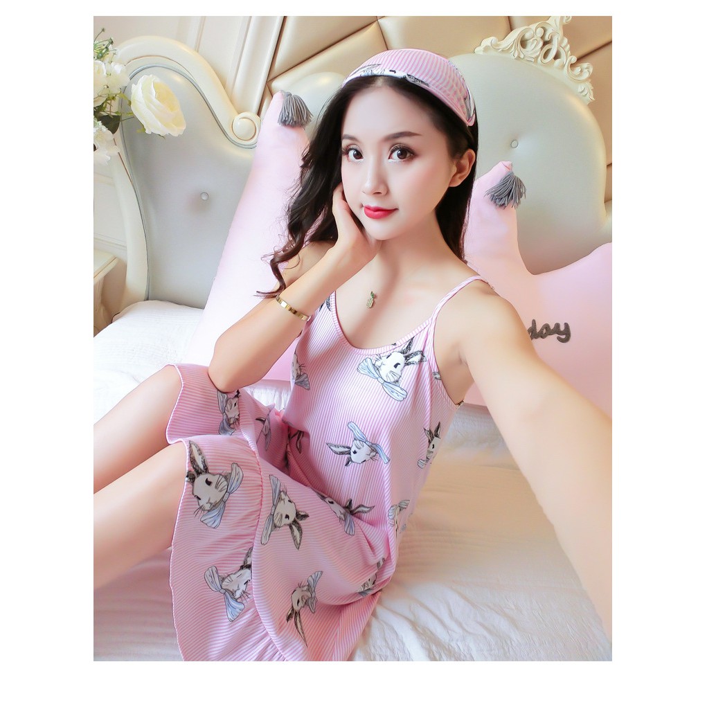 Váy 2 dây mặc nhà, đầm ngủ đuôi cá hình thỏ dễ thương VN18