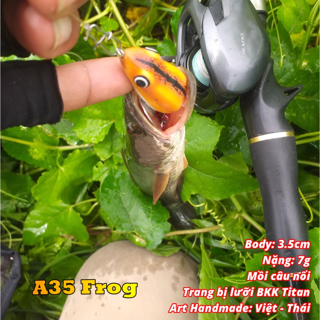 Mồi câu cá lóc Nhái Hơi A35 lưỡi titan , mồi Lure Handmade cao su Thái Lan