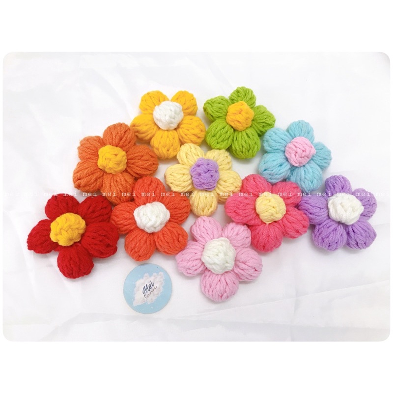 MÓC KHOÁ PIN CÀI BÔNG HOA LEN MÓC XINH YÊU- móc khoá handmade