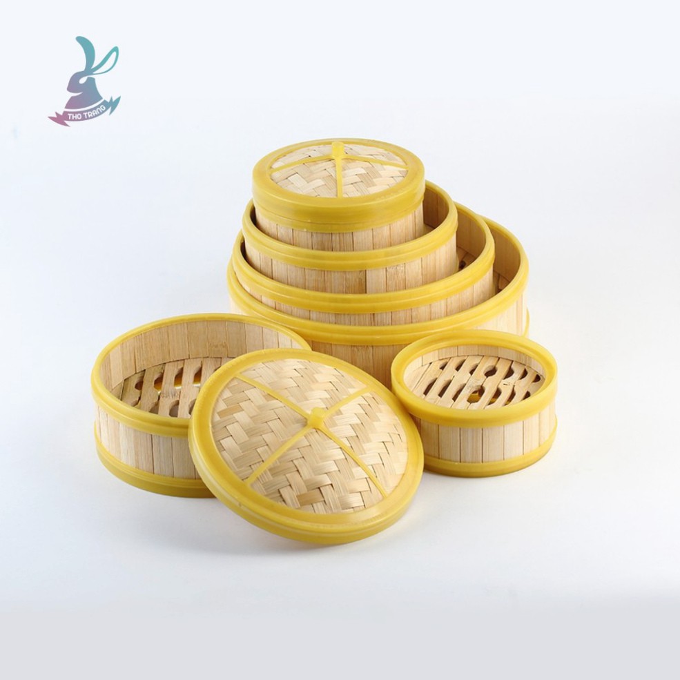 Xửng hấp gỗ gọng nhựa tròn vuông dùng để hấp dimsum, bánh bao kèm nắp đủ size