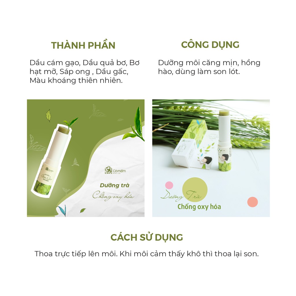 Son Dưỡng Không Màu Gạo Trà Xanh Chống Lão Hóa Môi Cỏ Mềm 3,6g | Thế Giới Skin Care