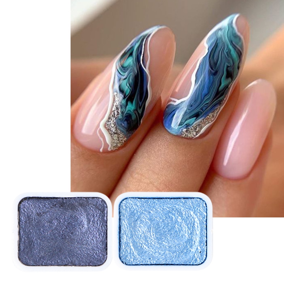 Set 6 Màu Nhũ Nước Ngọc Trai Làm Nail Vẽ Loang Siêu Đẹp