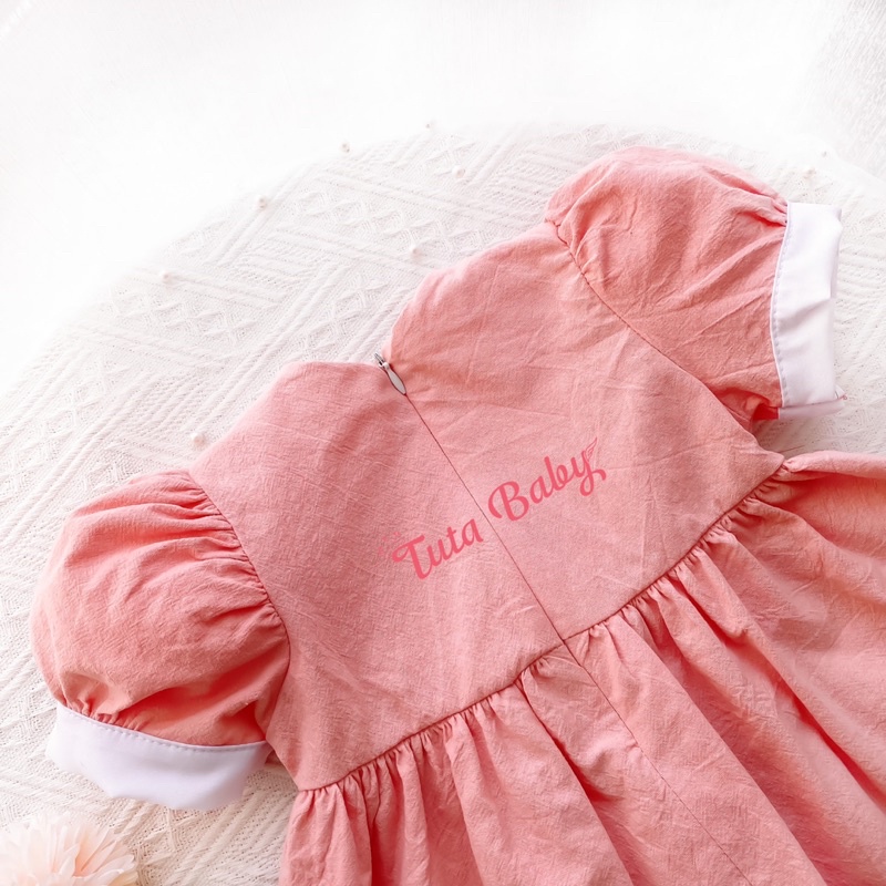 Váy Bé Gái Thô Đũi Hồng Cổ Bèo Ren Xinh Xắn, Váy Hồng Pastel Đáng Yêu Cho Bé FREESHIP, Váy Trẻ Em Thiết Kế