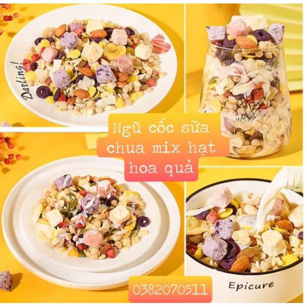 [Mua 3 tặng bát thìa-loại ngon] Ngũ Cốc Sữa Chua Mix Rau Củ Quả, Mix Hạt Giảm Cân Ăn Kiêng Gói 400g