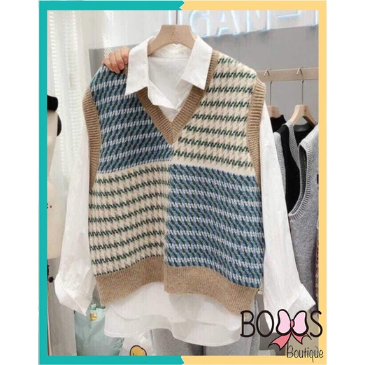 Áo gile len nữ chất dày dặn họa tiết ziczac phong cách Hàn Quốc siêu xinh [LGZ] | BigBuy360 - bigbuy360.vn