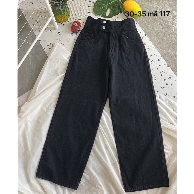 Quần baggy jean nữ ống rộng màu đen 2 nút size đại đến 80kg hàng VNXK thời trang bigsize 2KJean MS117