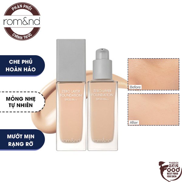 Kem Nền Mỏng Nhẹ Tự Nhiên Cho Lớp Nền Hoàn Hảo Romand Zero Layer Foundation 35ml