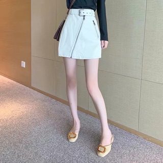 Váy da cạp cao kèm thắt lưng