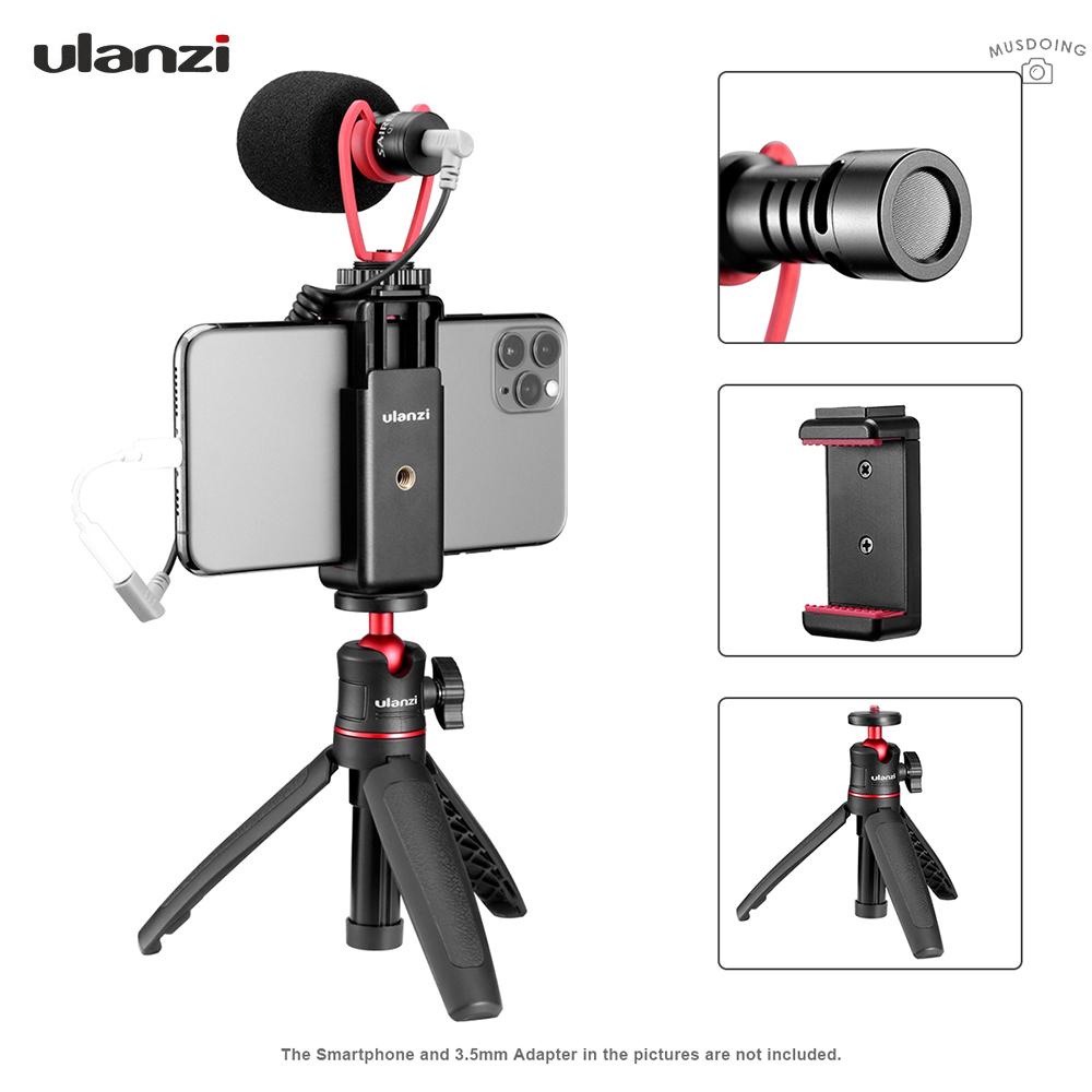 ღ  ulanzi Smartphone Video Kit 2 with Mini Extendable Desktop Tripod + Adjustable Phone Holder + Video Microphone for Smartphone Vlogging Live Streaming Filming Interview