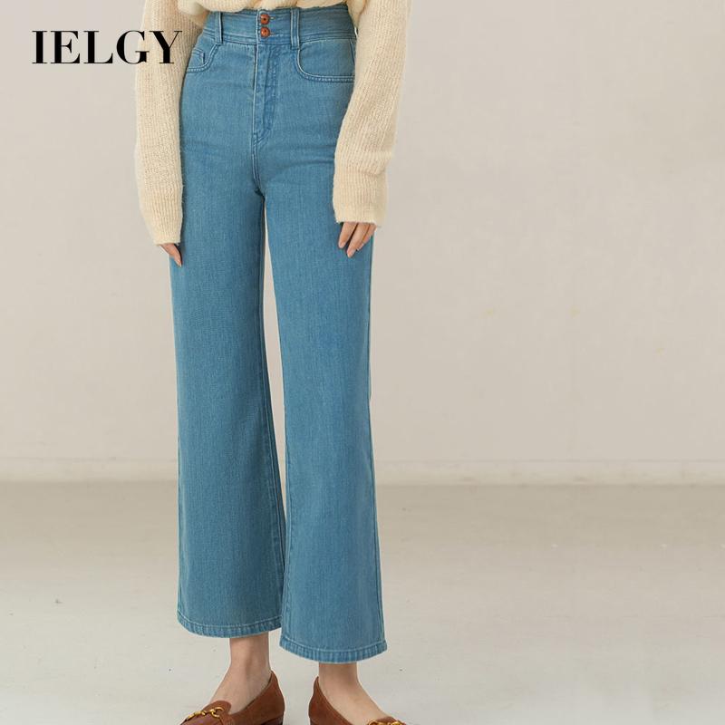 Quần jean dài IELGY ống loe lưng cao phong cách Pháp cổ điển thời trang cho nữ