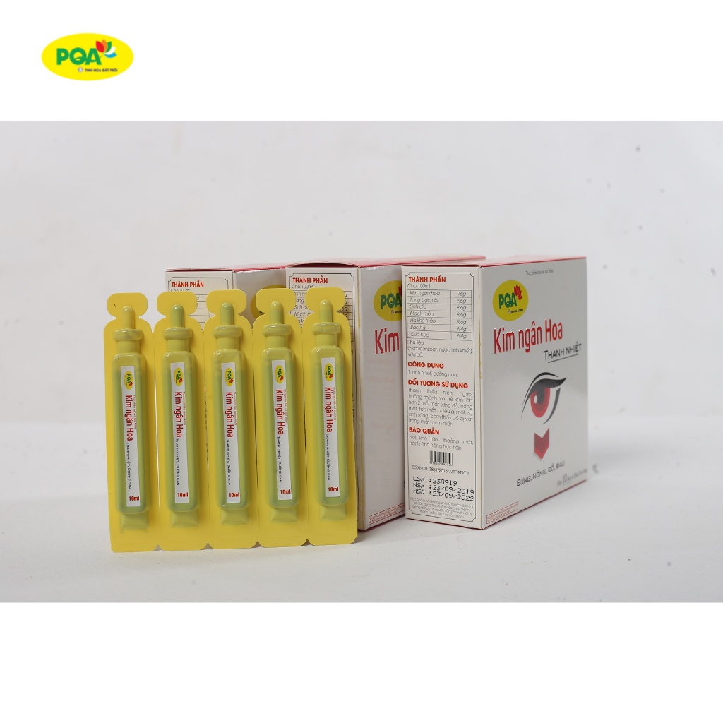 Kim Ngân Hoa PQA Hỗ Trợ Thanh Nhiệt, Giảm Triệu Chứng Đau Mắt Đỏ Viêm Kết Mạc Hộp 10 Ống