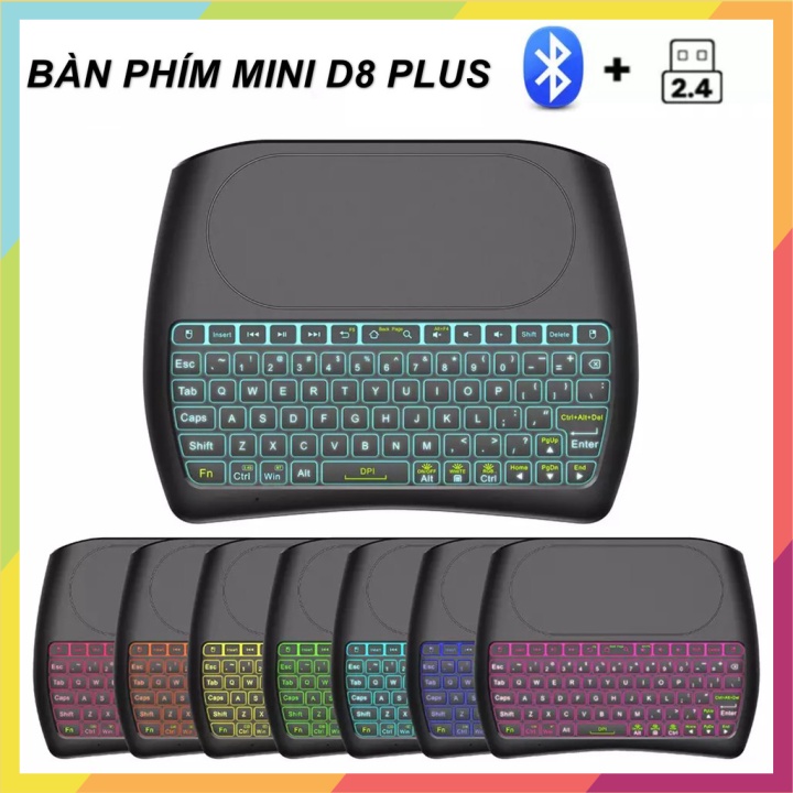 💯 Bàn phím mini không dây 2.4G hoặc Bluetooth có đèn Led có bàn di chuột D8 mini - Euro Outlet