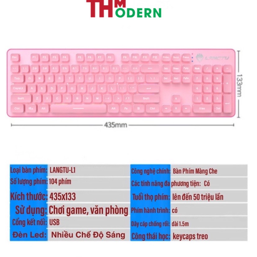 Bàn Phím Kèm Chuột Giả Cơ Màu Hồng Có Dây LANGTU L1-G502 LED RGB LED Xuyên Chữ-THMODERN