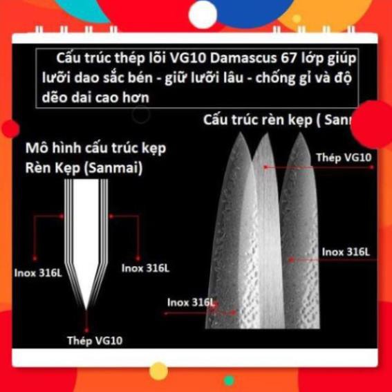 Dao Bếp Trung Hoa - Lõi VG10 Rèn Kẹp  vỏ inox 316 - Damascus - v4 - Hàng Gủi Ngay