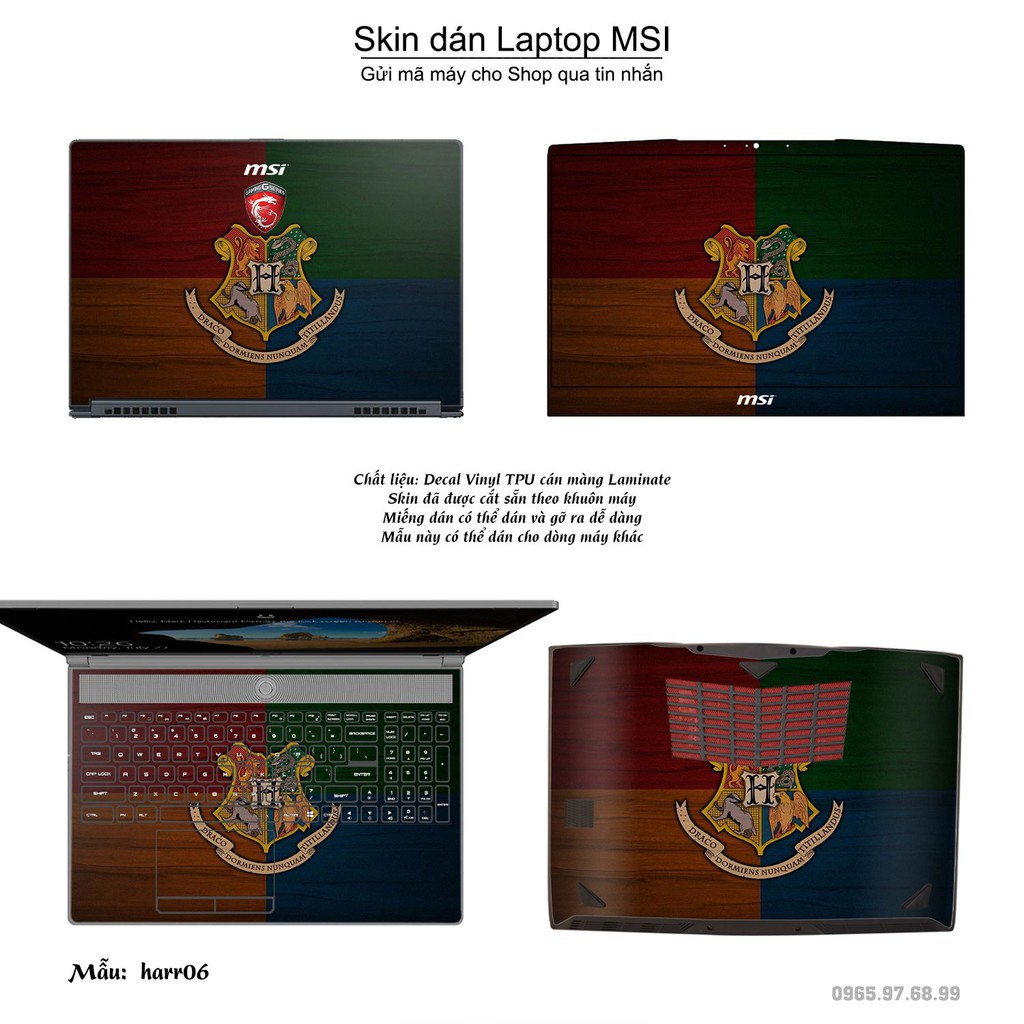 Skin dán Laptop MSI in hình Harry Potter (inbox mã máy cho Shop)