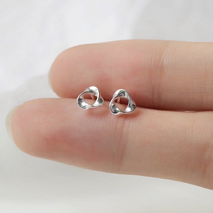 Bông tai bạc ý 925 tam giác xoắn hoa tai nữ