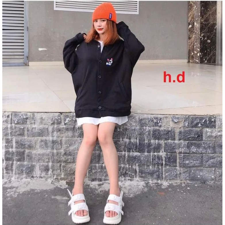 Áo cadigan Cún Pup Pychất nỉ bông có cúc dọc áoThời trang nữ mùa đông khoác ngoàiphong cách hàn quốc