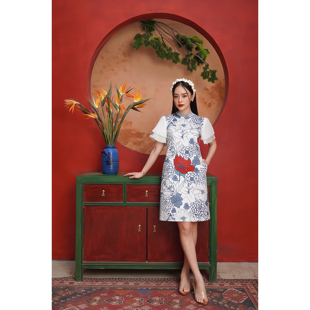 Váy Nữ Hoạ Tiết Hoa Tay Rập Ly Thời Trang Cao Cấp NORICK