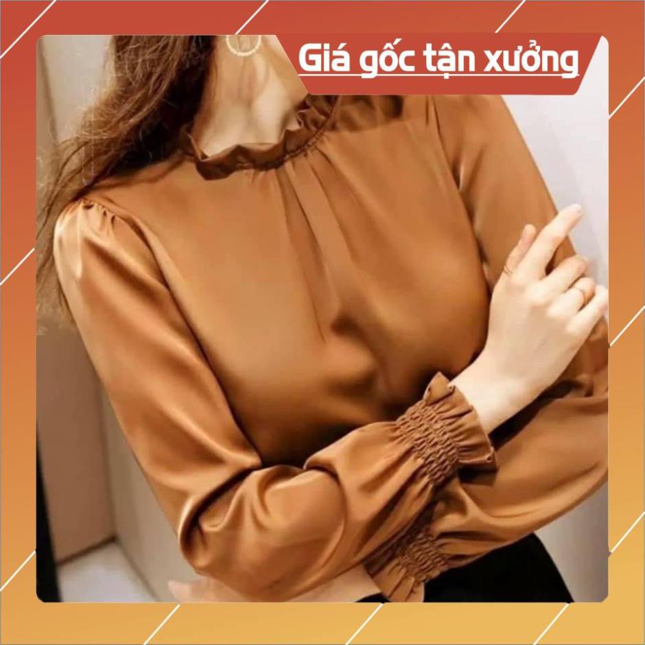 [Chất lượng số 1] Áo Sơ Mi Nữ Gloria Shop, Áo Kiểu Nữ nhún cổ,tay chất lụa satin mềm không nhăn dáng suông thoáng mát | BigBuy360 - bigbuy360.vn