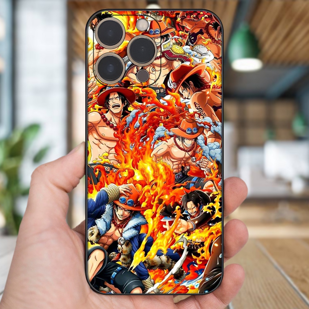 Ốp lưng iPhone 13 Pro dẻo đen cạnh vuông in hình Ace One Piece