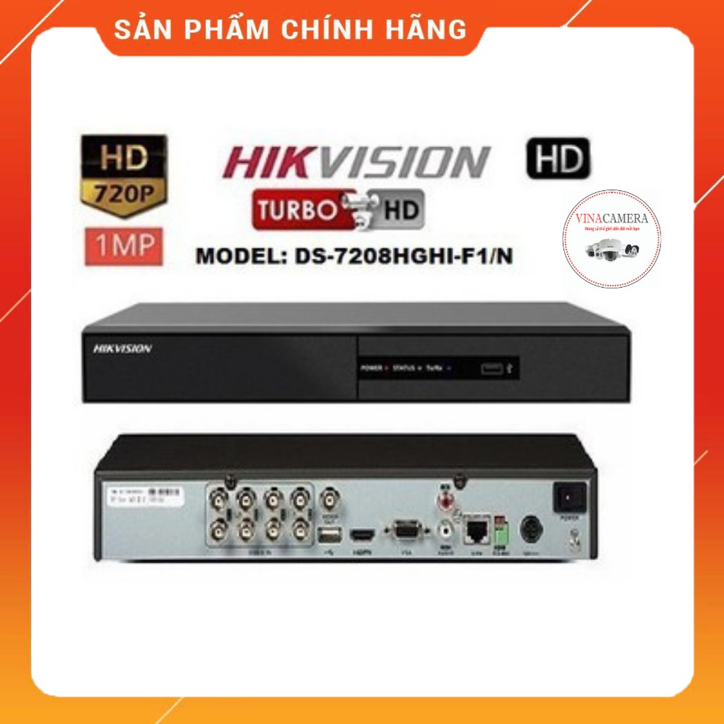 Đầu ghi hình Hikvision 8 kênh 7208HGHI-F1 1MP- vỏ sắt - CAM KẾT CHÍNH HÃNG