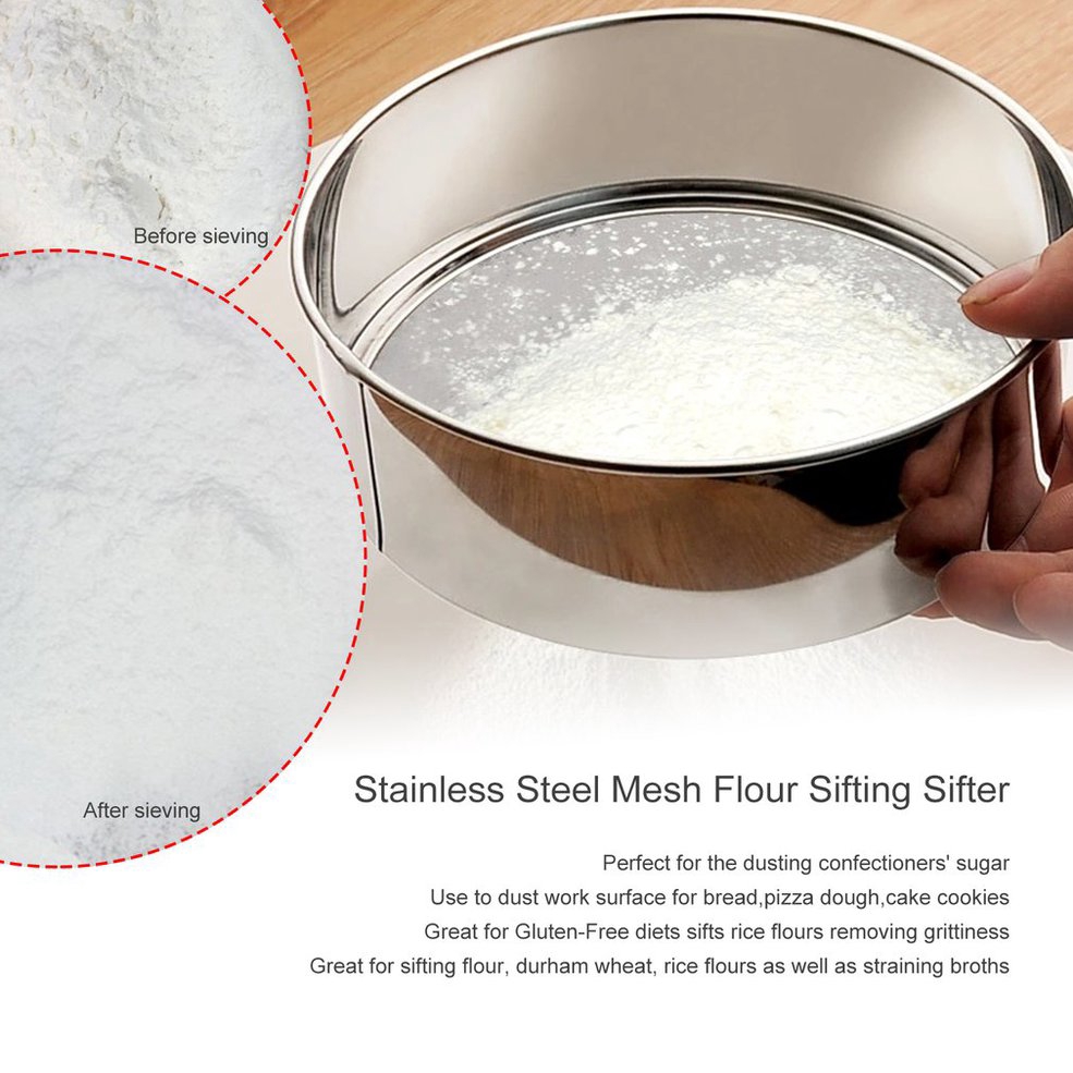 •NEW•Stainless Steel Mesh Flour Sifting Sifter Sieve Strainer Cake Baking Kitchen