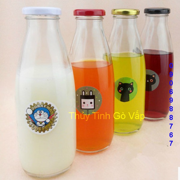 Chai thủy tinh nắp thiếc 500ml, đựng sữa, sinh tố, nước ép trái cây.