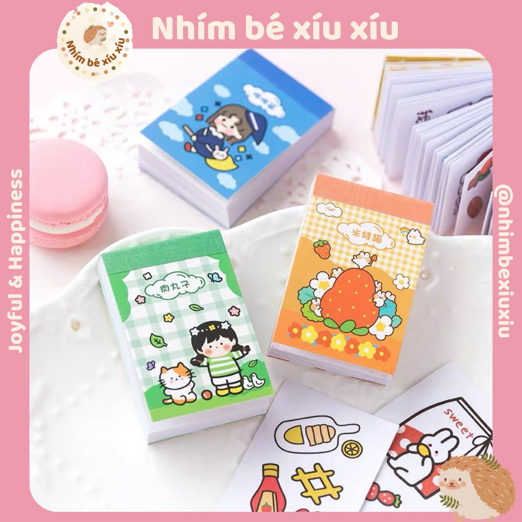 Tập 50 tờ sticker/giầy nền dạng sổ nhỏ nhiều mẫu siêu cute - hình dán trang trí sổ VT187
